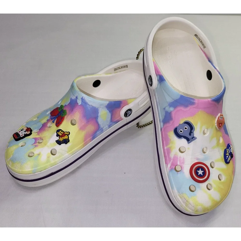 Crocs Crocband Clogs Tie Dye Multi Color Pastel Jibbitz Charms Mens 10 Womens 12